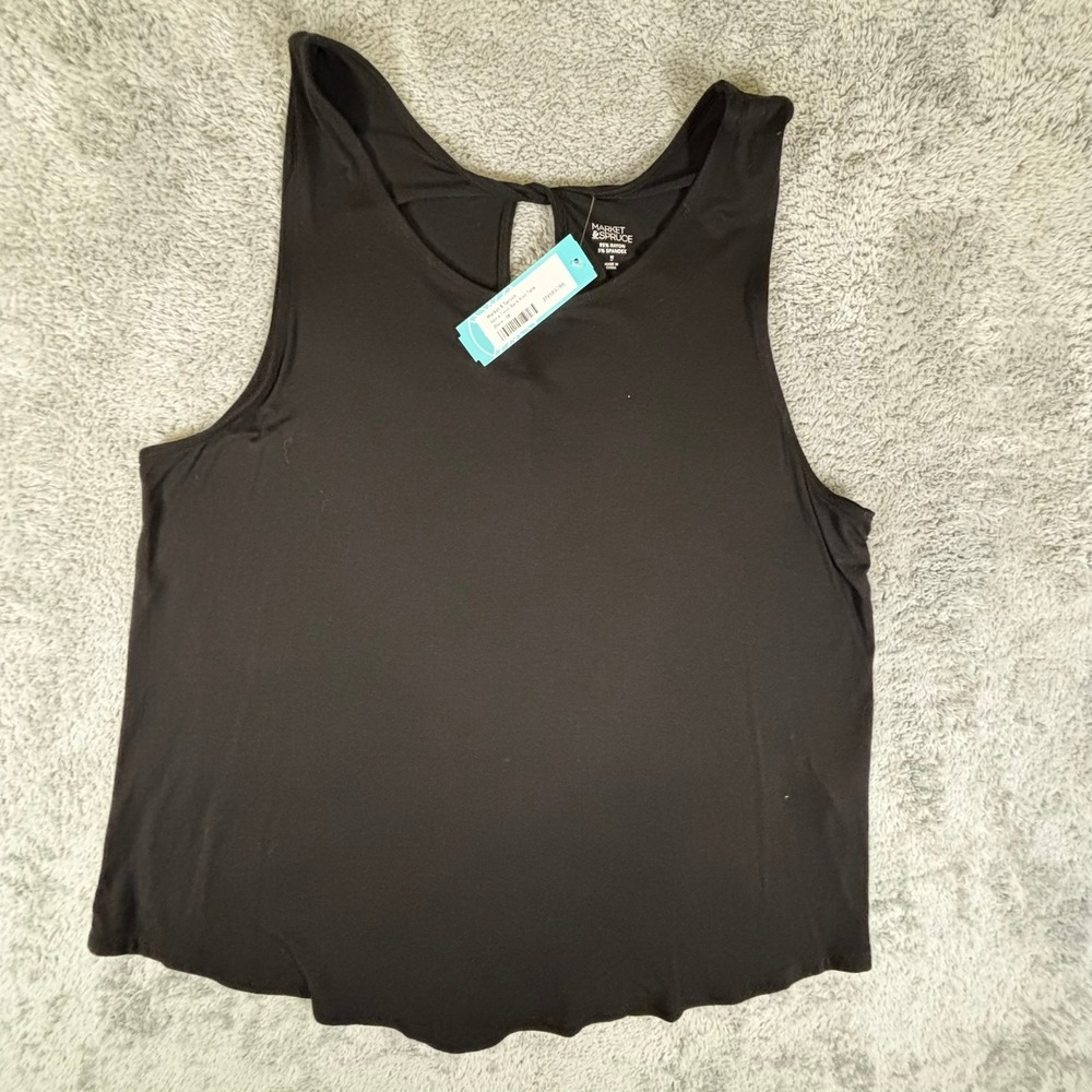 Market & Spruce Alora Twist Back Knit Tank Black Sleeveless Top 1X NEW